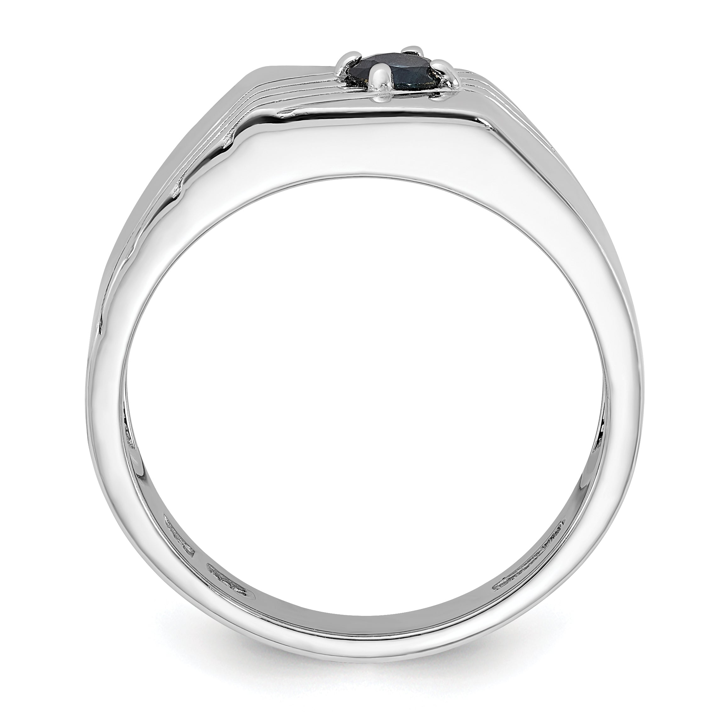 Sterling Silver Rhodium-plated Dark Blue Sapphire Signet Men's Ring Secondary image