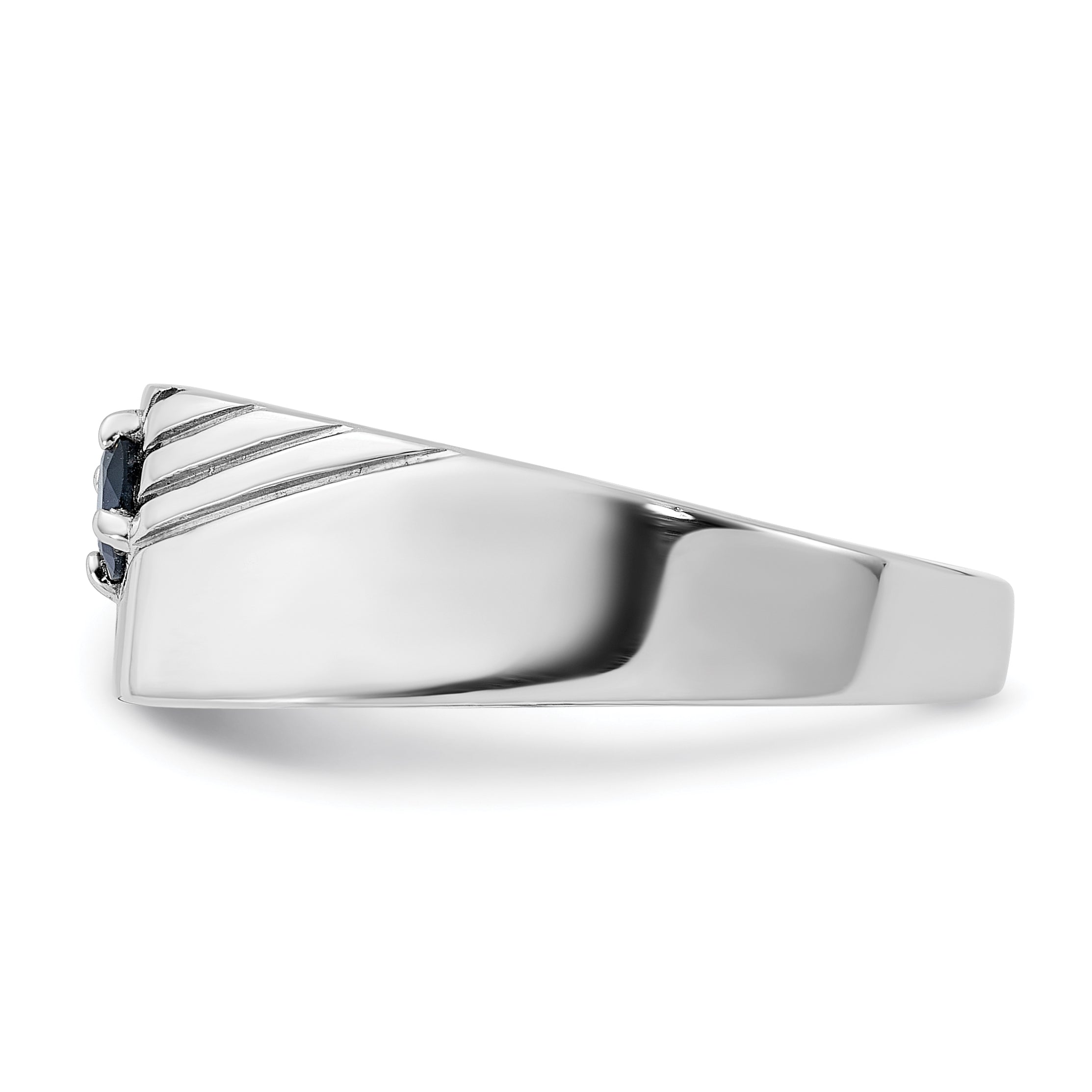 Sterling Silver Rhodium-plated Dark Blue Sapphire Signet Men's Ring