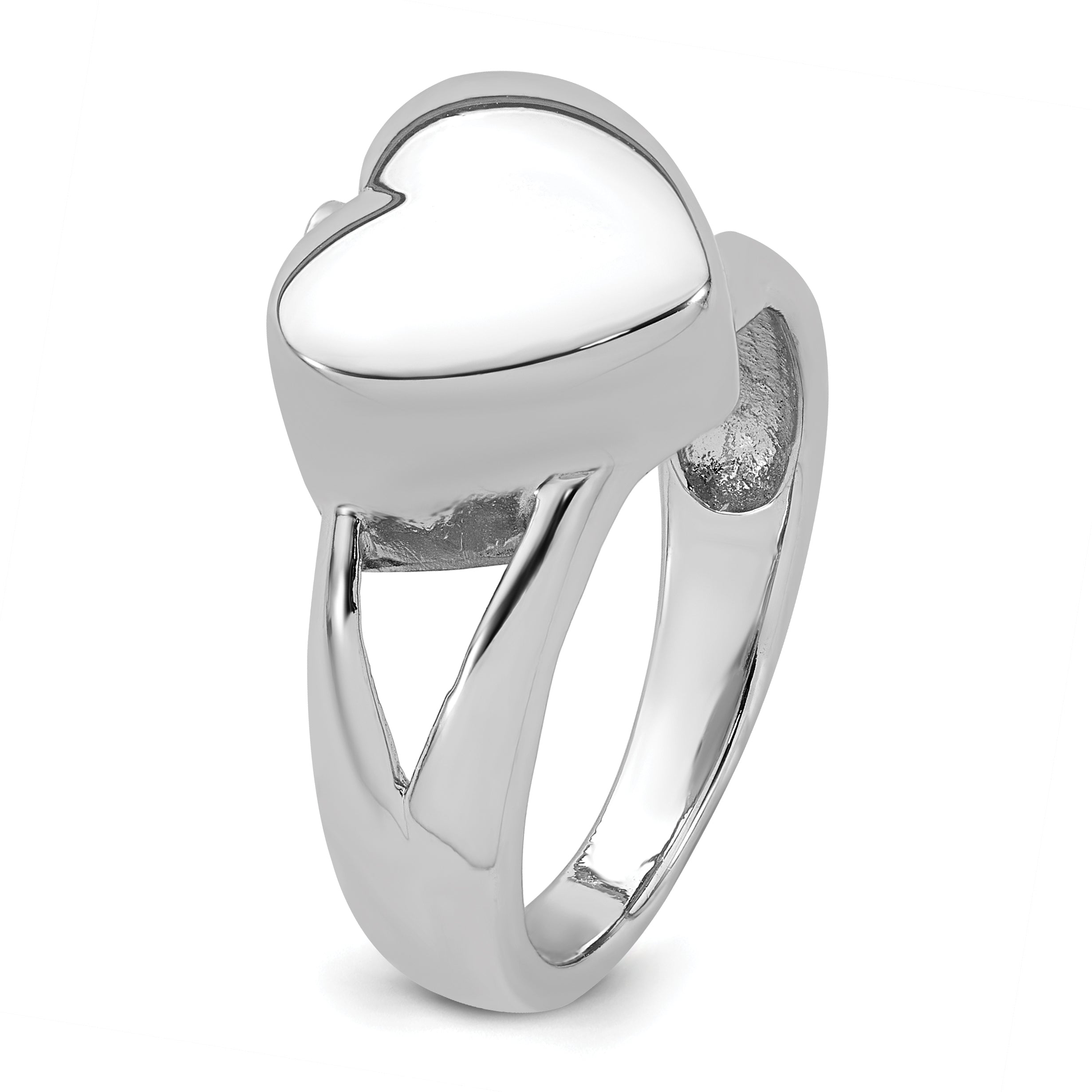 Sterling Silver Rhodium-plated Polished Heart Ash Holder Size 8 Ring
