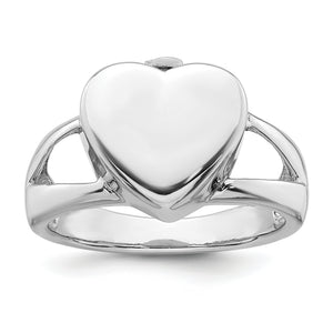 Sterling Silver Rhodium-Plated Polished Heart Ash Holder Ring, Size 6–8 - Sophia Jewelers