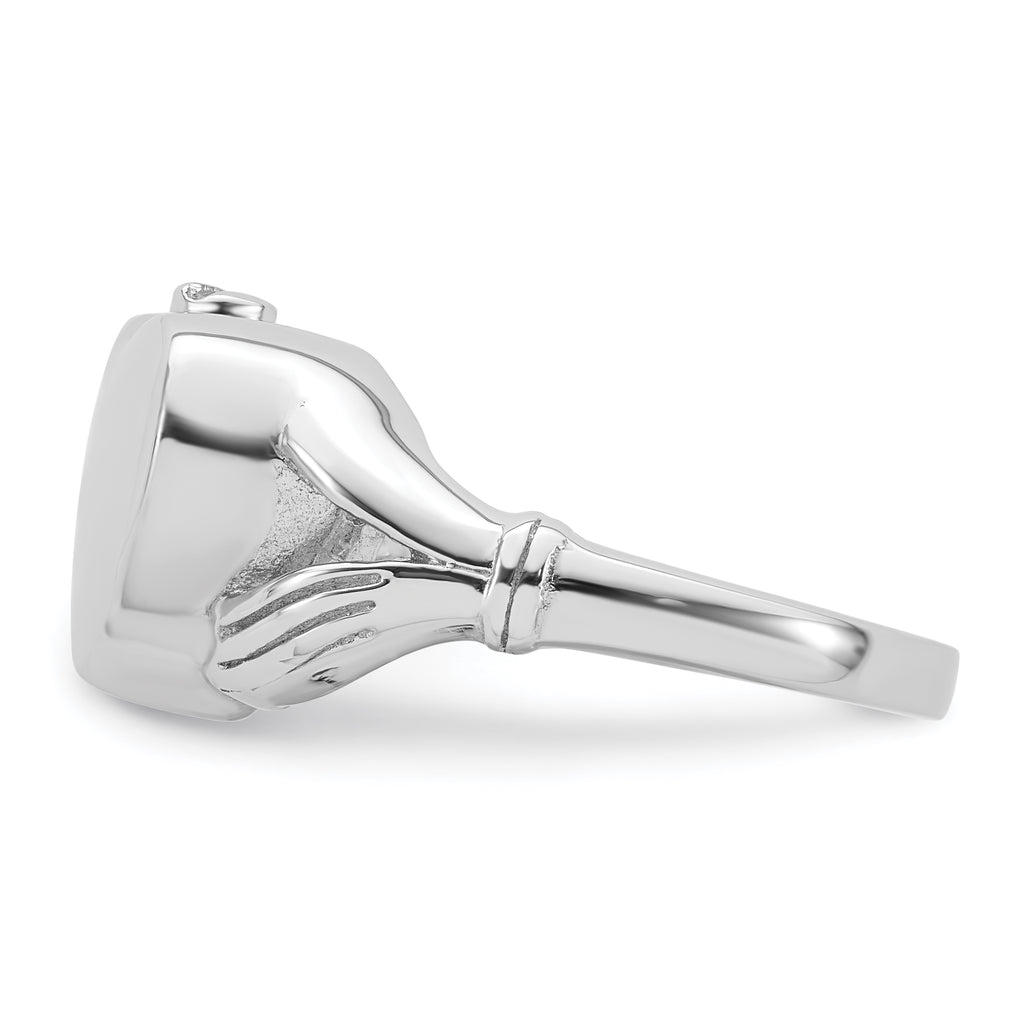 Sterling Silver Rhodium-plated Polished Claddagh Heart Ash Holder Size 8 Ring