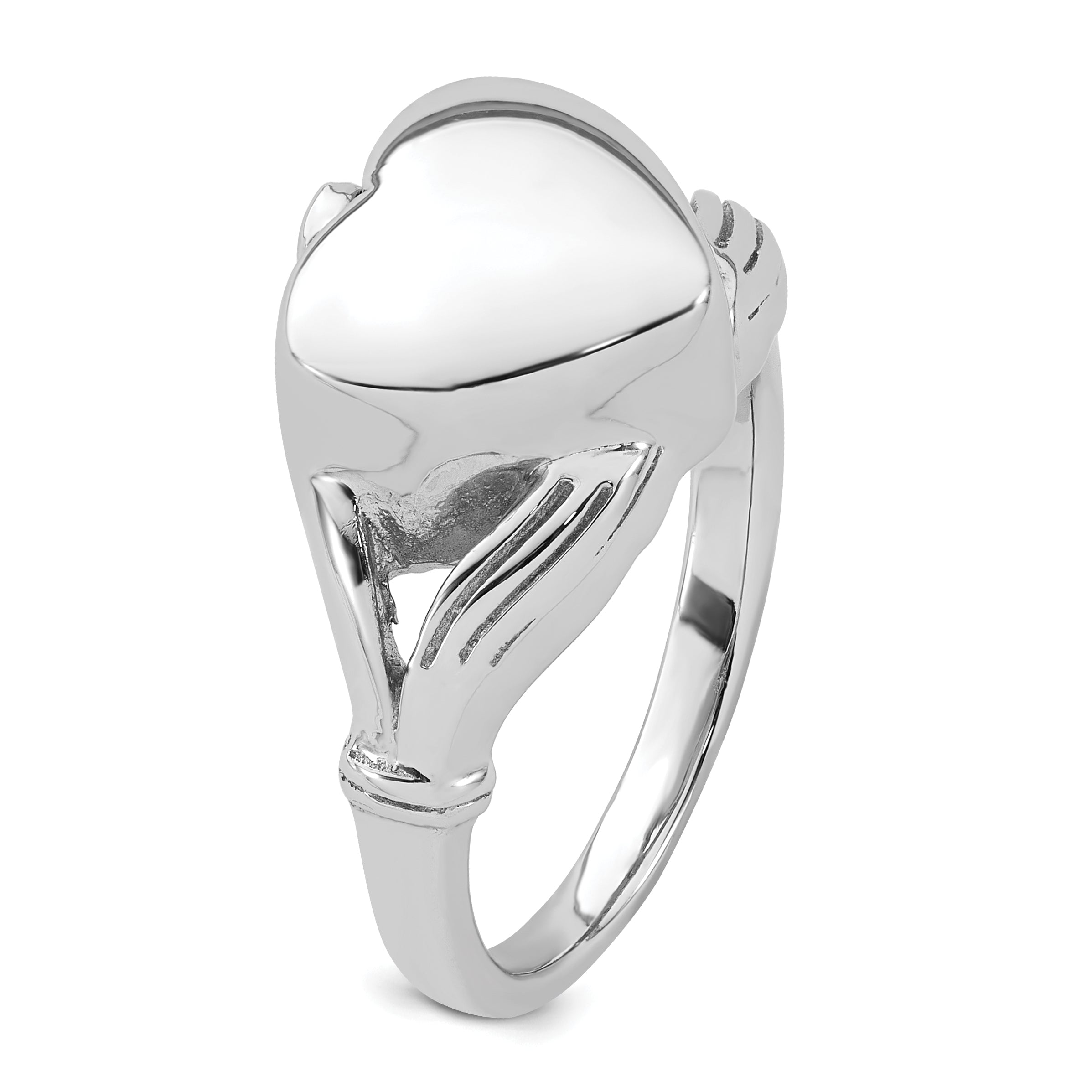 Sterling Silver Rhodium-plated Polished Claddagh Heart Ash Holder Size 8 Ring