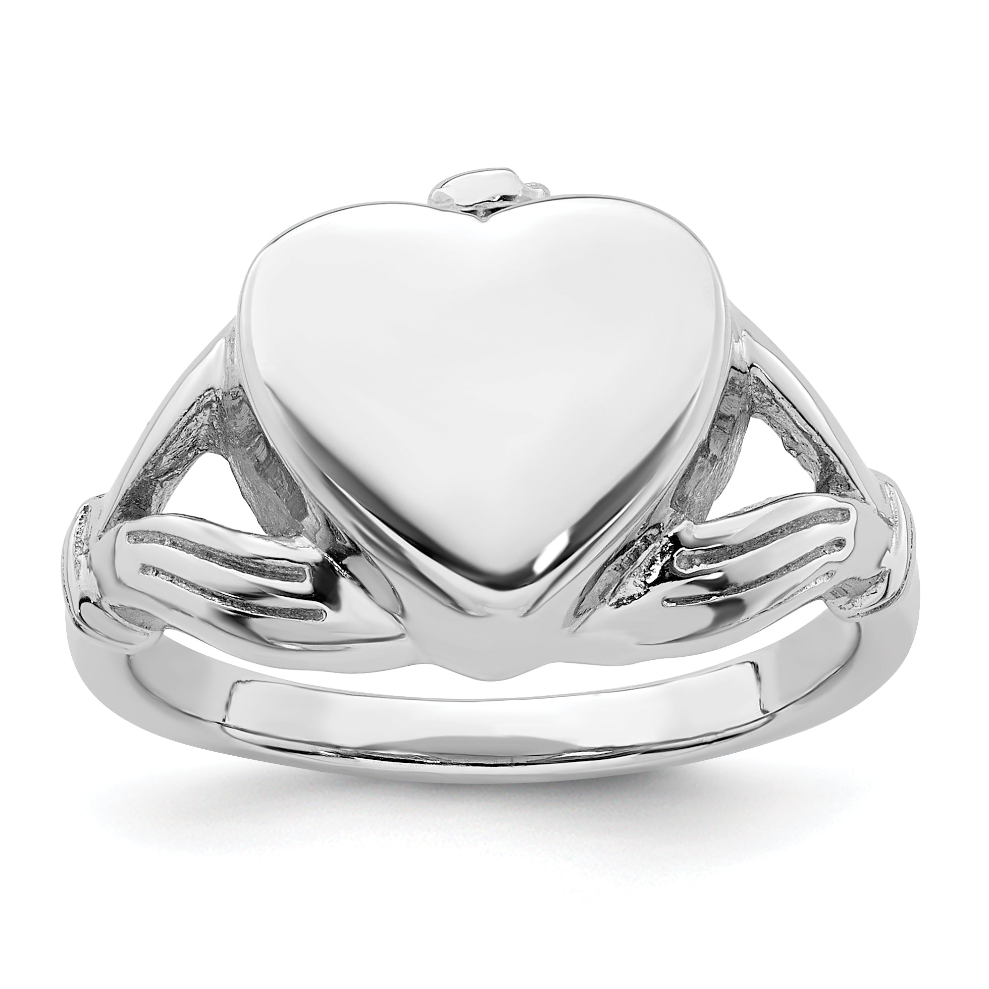 Sterling Silver Rhodium-plated Polished Claddagh Heart Ash Holder Size 8 Ring