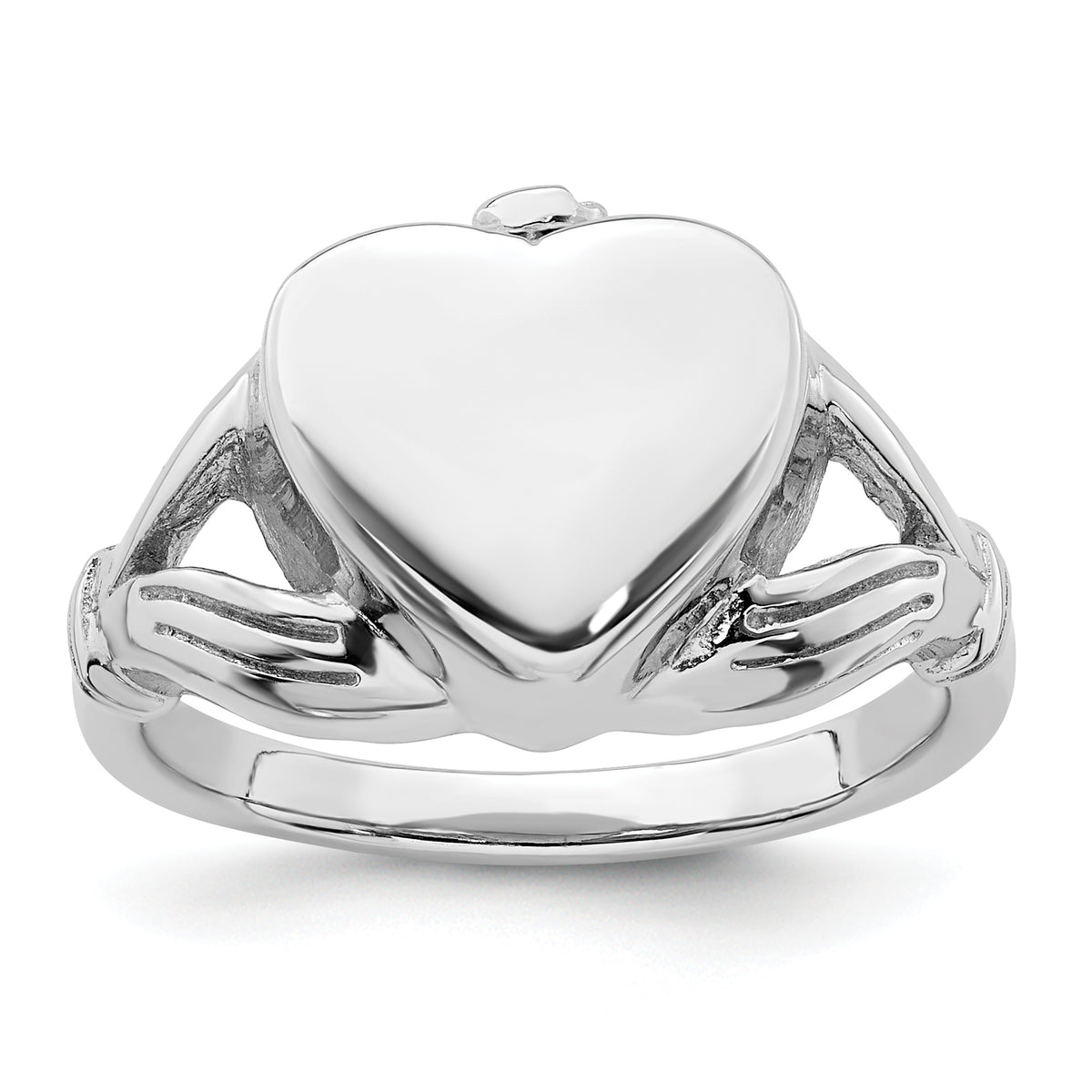 Sterling Silver Rhodium-plated Polished Claddagh Heart Ash Holder Size 8 Ring