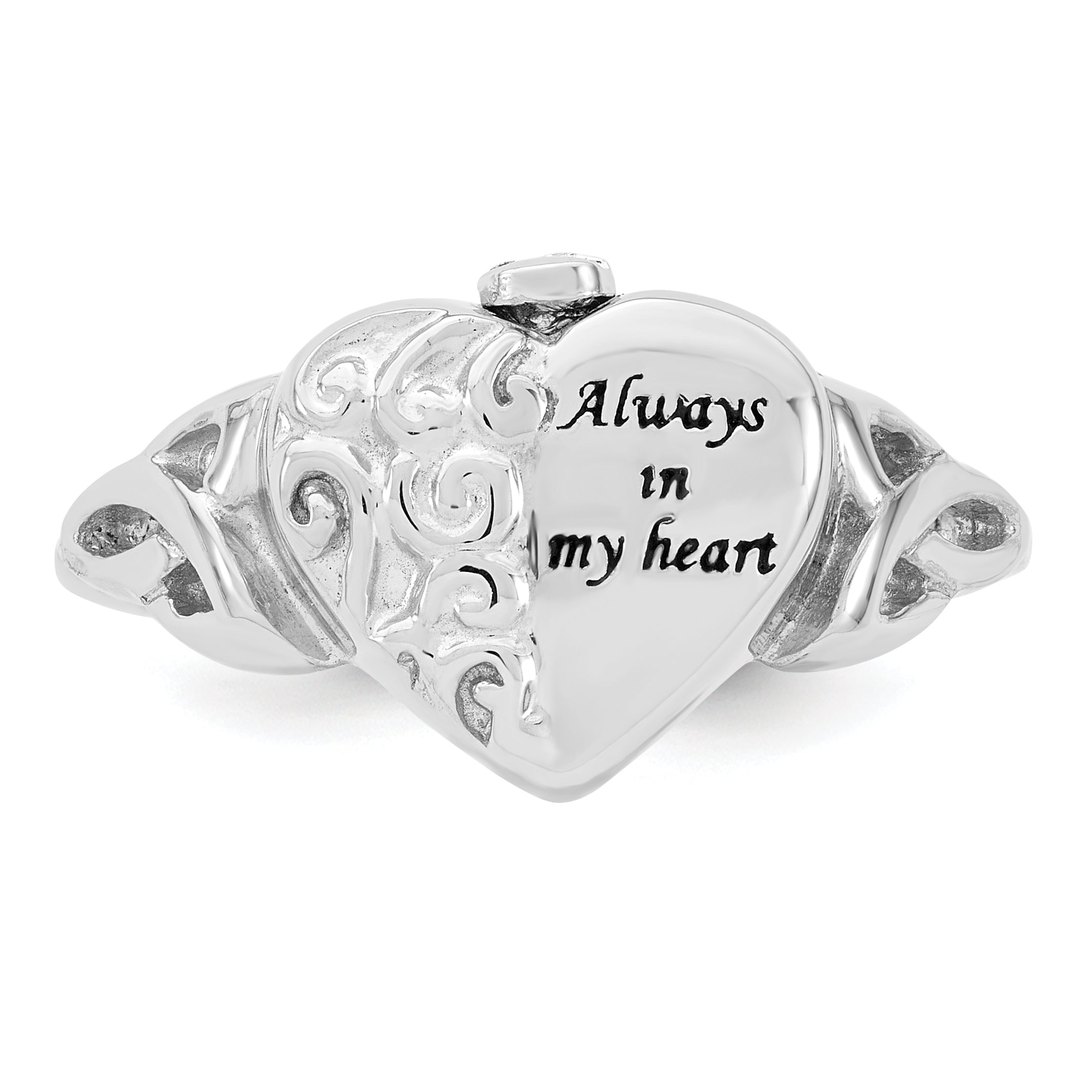 Sterling Silver Rhod-plated Enameled Celtic Knot Heart ALWAYS IN MY HEART Ash Holder Size 8 Ring