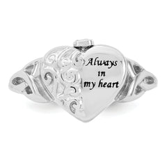 Sterling Silver Rhod-plated Enameled Celtic Knot Heart ALWAYS IN MY HEART Ash Holder Size 8 Ring