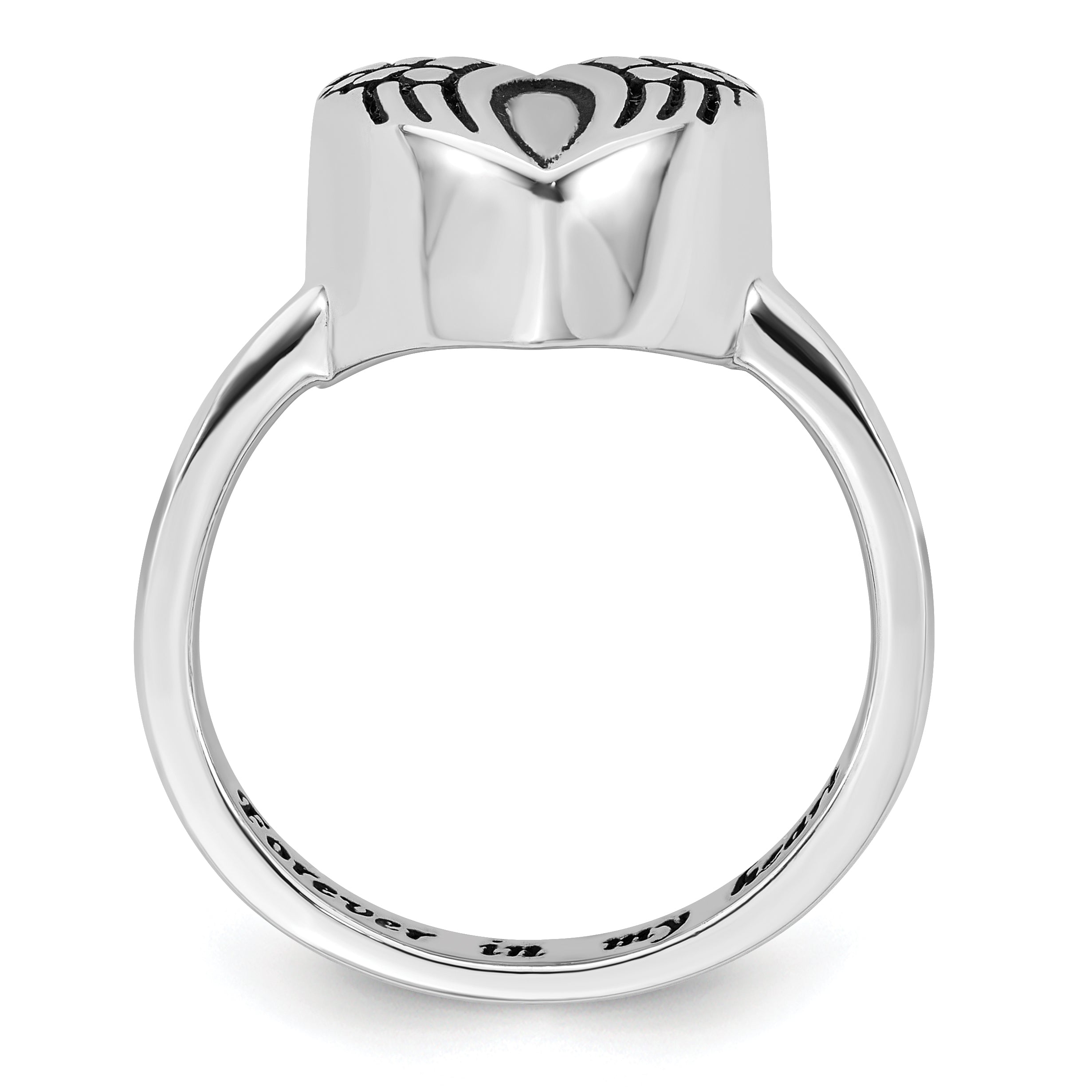 Sterling Silver Rhodium-plated Enameled Heart With Wings FOREVER IN MY HEART (Inside) Ash Holder Size 8 Ring