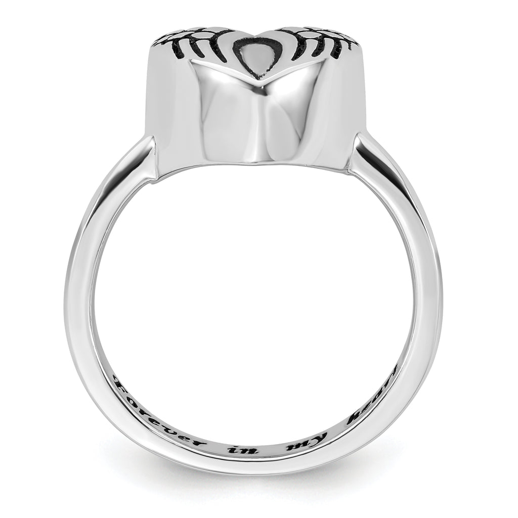 Sterling Silver Rhodium-plated Enameled Heart With Wings FOREVER IN MY HEART (Inside) Ash Holder Size 8 Ring