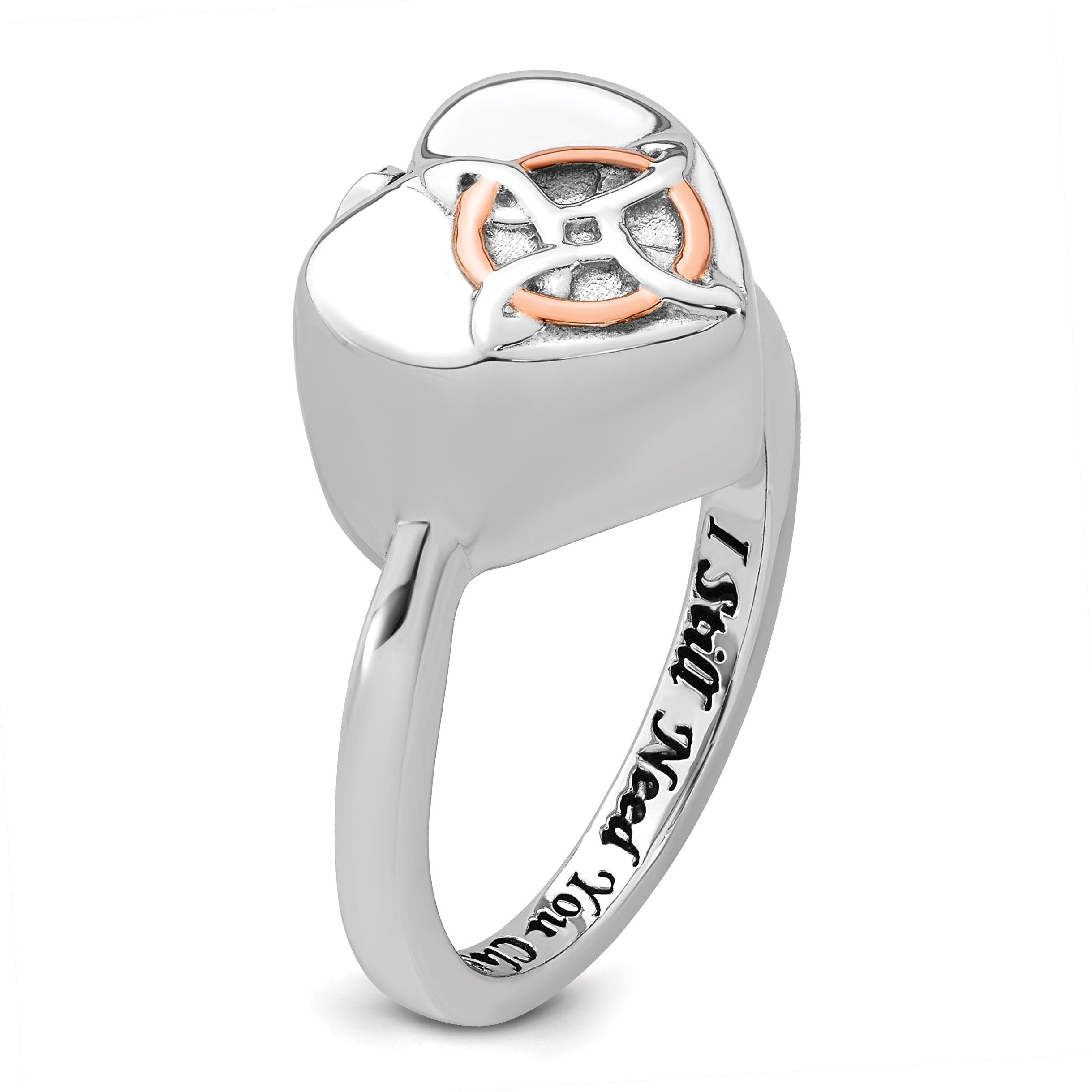 Sterling Silver Rhodium-plated with Rose-tone Circle Celtic Heart I STILL NEED YOU CLOSE TO ME (Inside) Ash Holder Size 8 Ring