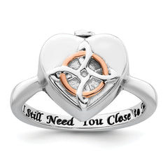 Sterling Silver Rhodium-plated with Rose-tone Circle Celtic Heart I STILL NEED YOU CLOSE TO ME (Inside) Ash Holder Size 8 Ring