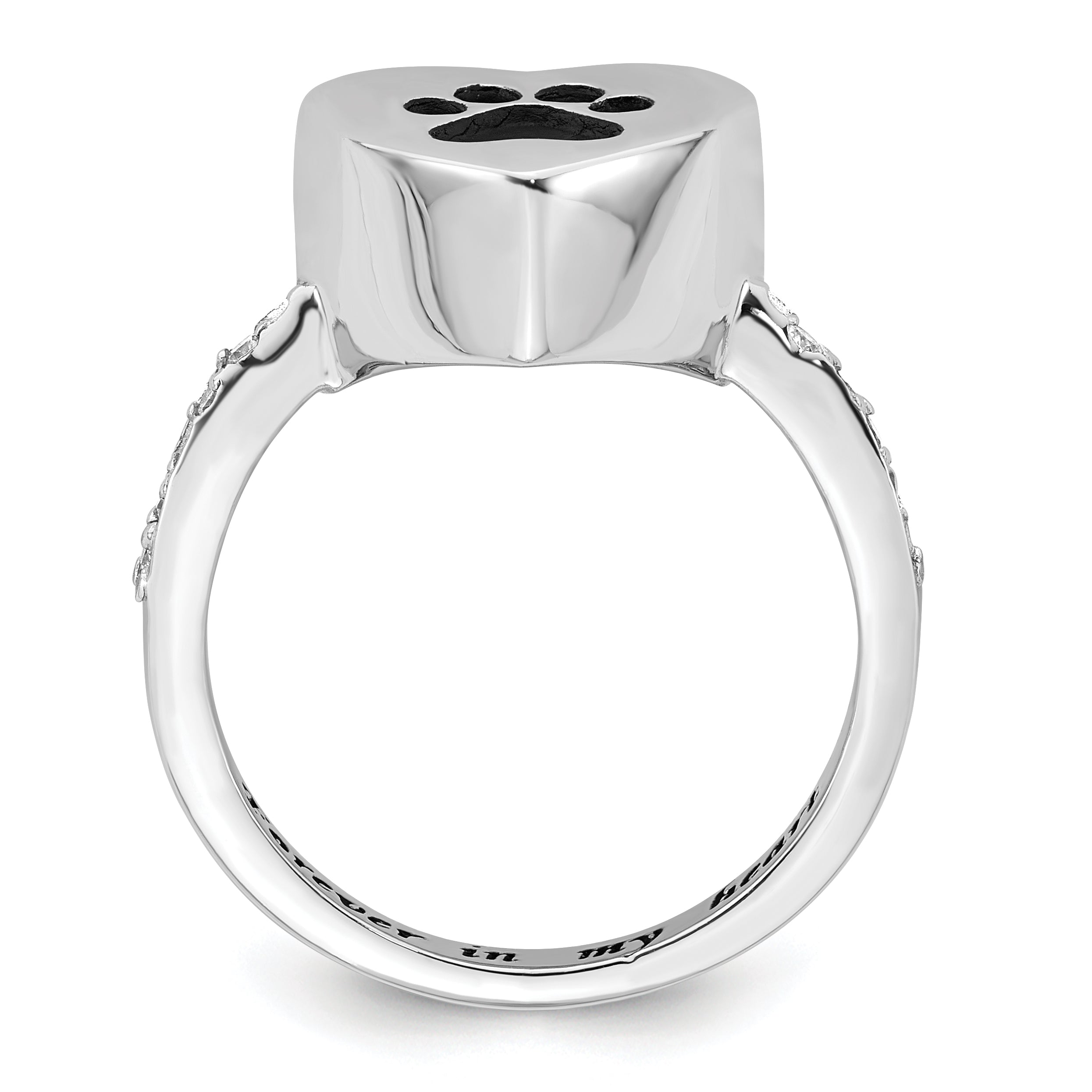 CZ Paw Print Memorial Ash Holder Ring in Sterling Silver Secondary image