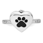 Sterling Silver Rhodium-plated CZ Shank Heart Enameled Paw Print FOREVER IN MY HEART (Inside) Ash Holder Size 8 Ring