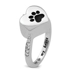 Sterling Silver Rhodium-plated CZ Shank Heart Enameled Paw Print FOREVER IN MY HEART (Inside) Ash Holder Size 8 Ring