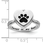 Sterling Silver Rhodium-plated CZ Shank Heart Enameled Paw Print FOREVER IN MY HEART (Inside) Ash Holder Size 8 Ring