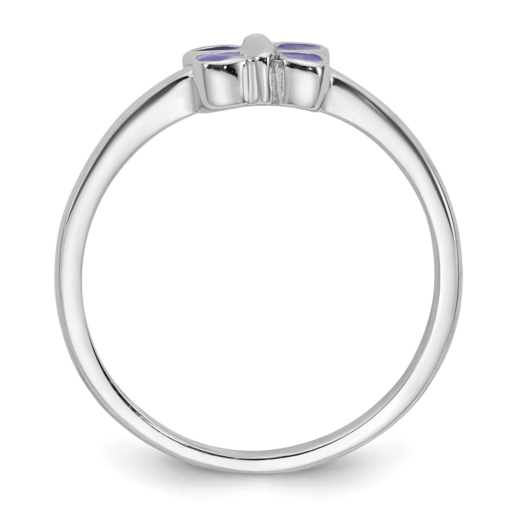 Sterling Silver Rhodium-plated Children's Size 3 Purple Enamel Butterfly Ring Secondary image