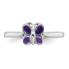 Sterling Silver Rhodium-plated Children's Size 4 Purple Enamel Butterfly Ring
