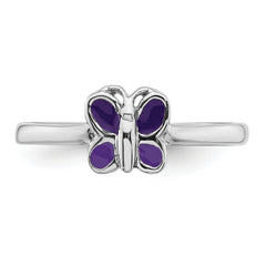 Sterling Silver Rhodium-plated Children's Size 4 Purple Enamel Butterfly Ring