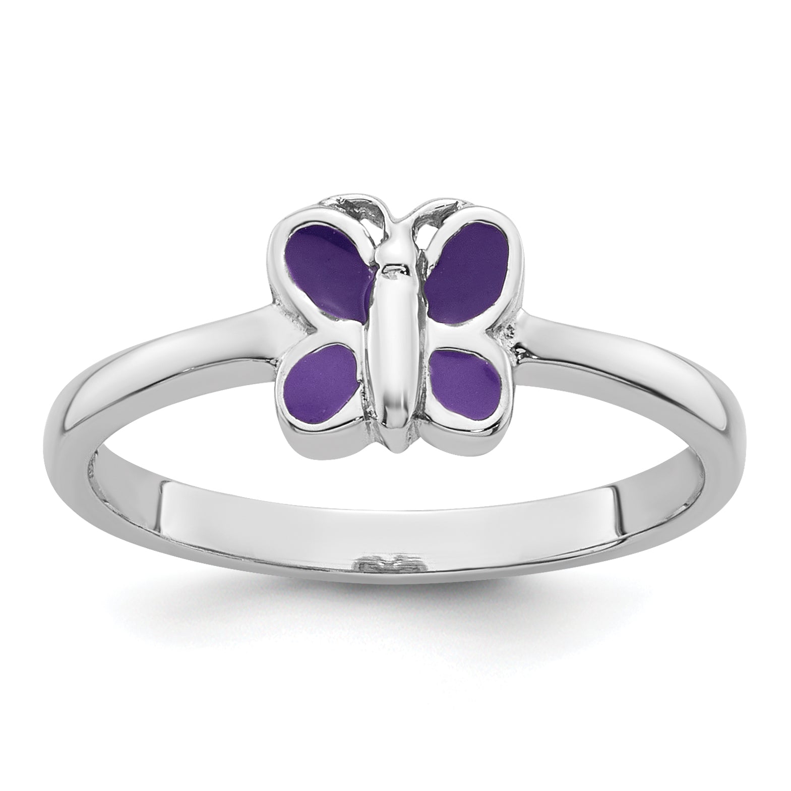 Sterling Silver Rhodium-plated Children's Size 4 Purple Enamel Butterfly Ring Main image