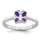 Sterling Silver Rhodium-plated Children's Size 4 Purple Enamel Butterfly Ring