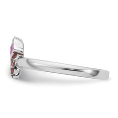 Sterling Silver Rhodium-plated Children's Size 4 Pink and Brown Enamel with CZ Ice Cream Cone Ring