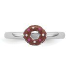 Sterling Silver Rhodium-plated Children's Size 4 Brown with Pink and White Enamel Sprinkled Donut Ring
