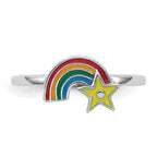 Sterling Silver Rhodium-plated Children's Size 4 Multicolored Enameled Rainbow with Star Ring