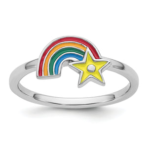 Sterling Silver Rhodium-Plated Children's Multicolored Enameled Rainbow with Star Ring, Size 3–4 - Sophia Jewelers