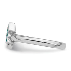 Sterling Silver Rhodium-plated Children's Size 4 Green Enamel Christmas Tree with Hearts Ring