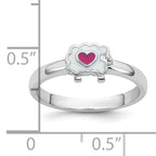 Sterling Silver Rhodium-plated Children's Size 4 White and Pink Enamel Sheep with Heart Ring