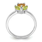 Sterling Silver Rhodium-plated Polished Heart Citrine and Peridot Flower Ring
