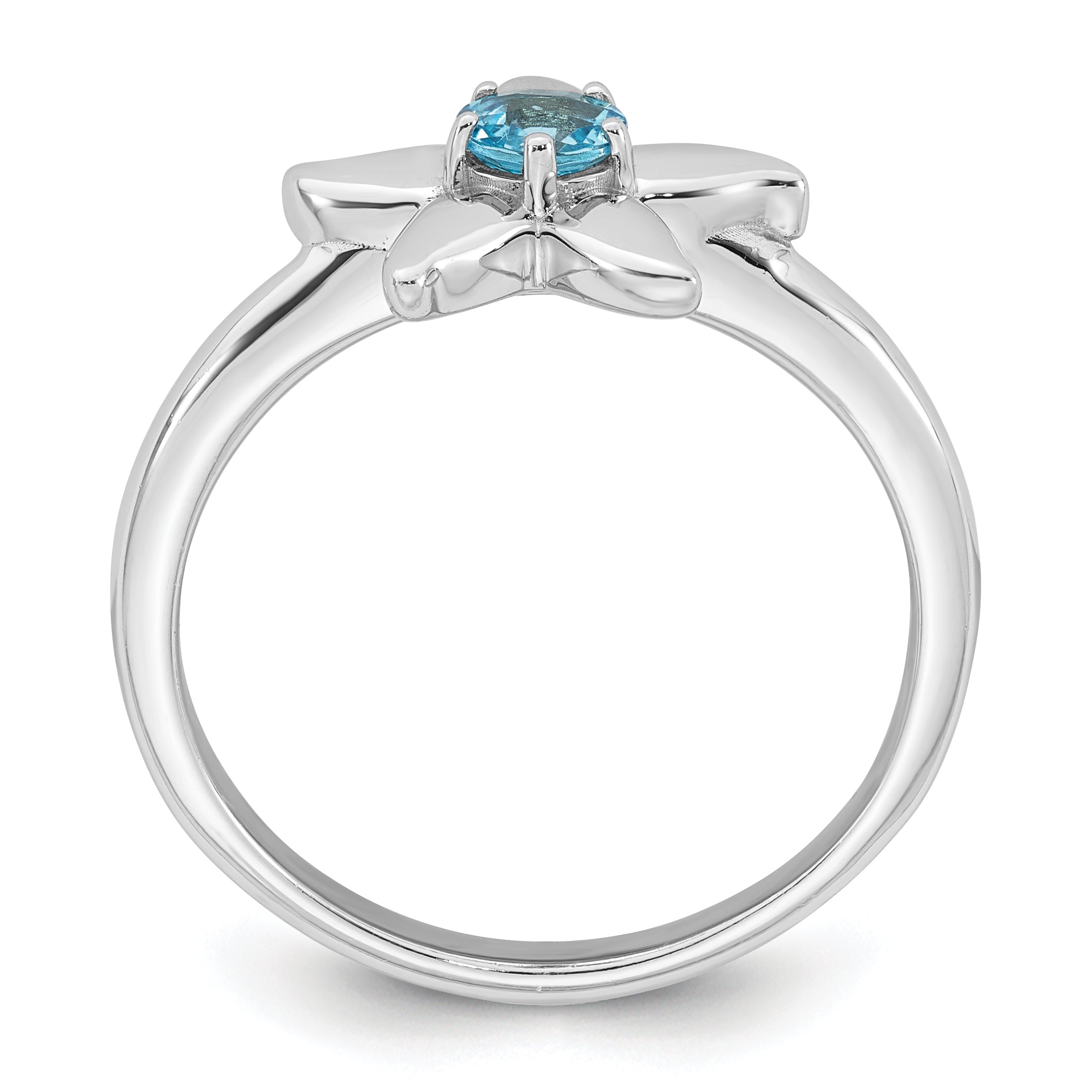 Sterling Silver Rhodium-plated Polished Round Light Swiss Blue Topaz Starfish Ring Secondary image