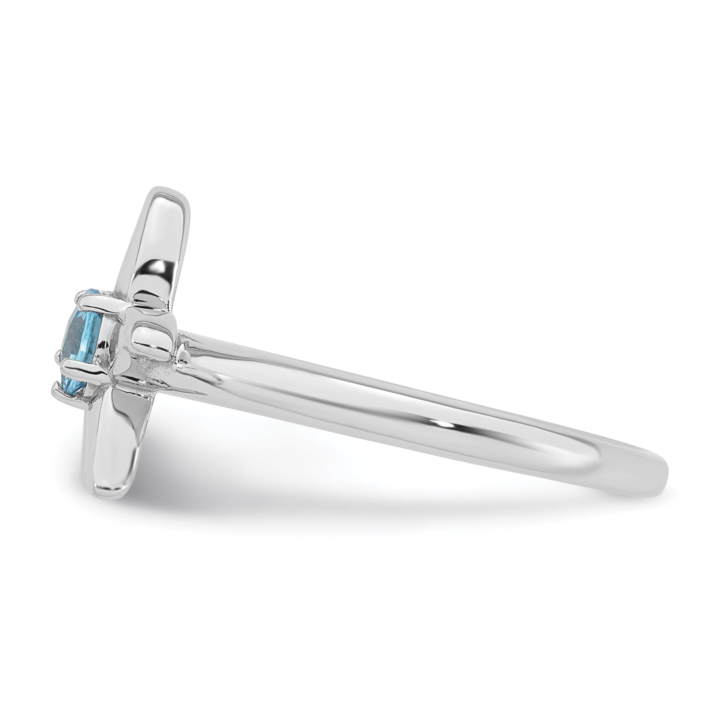 Sterling Silver Rhodium-plated Polished Round Light Swiss Blue Topaz Starfish Ring