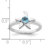 Sterling Silver Rhodium-plated Polished Round Light Swiss Blue Topaz Starfish Ring