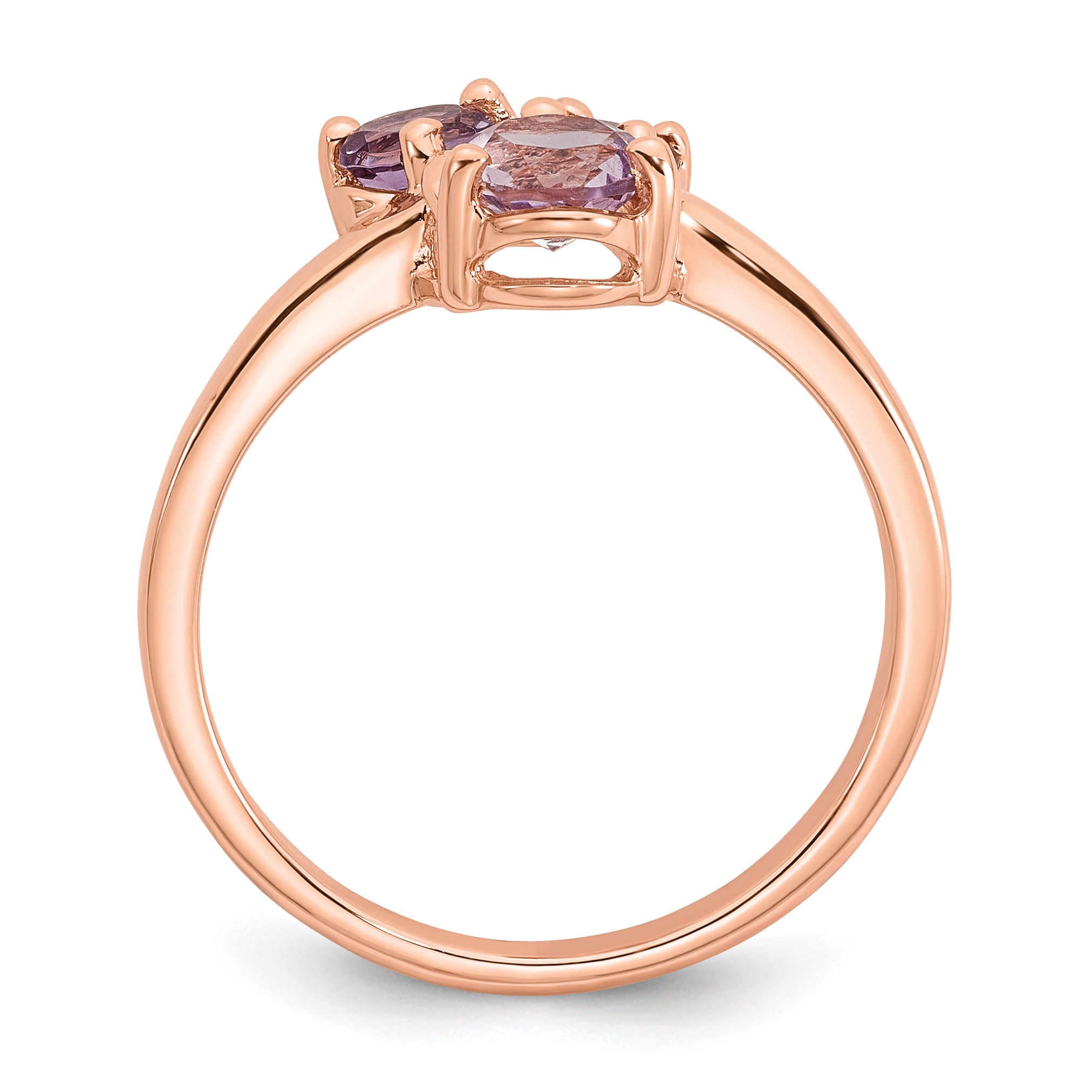 Sterling Silver Rose Gold-plated Polished Round Amethyst, Pink Quartz and Rhodolite Garnet Size 8 Ring