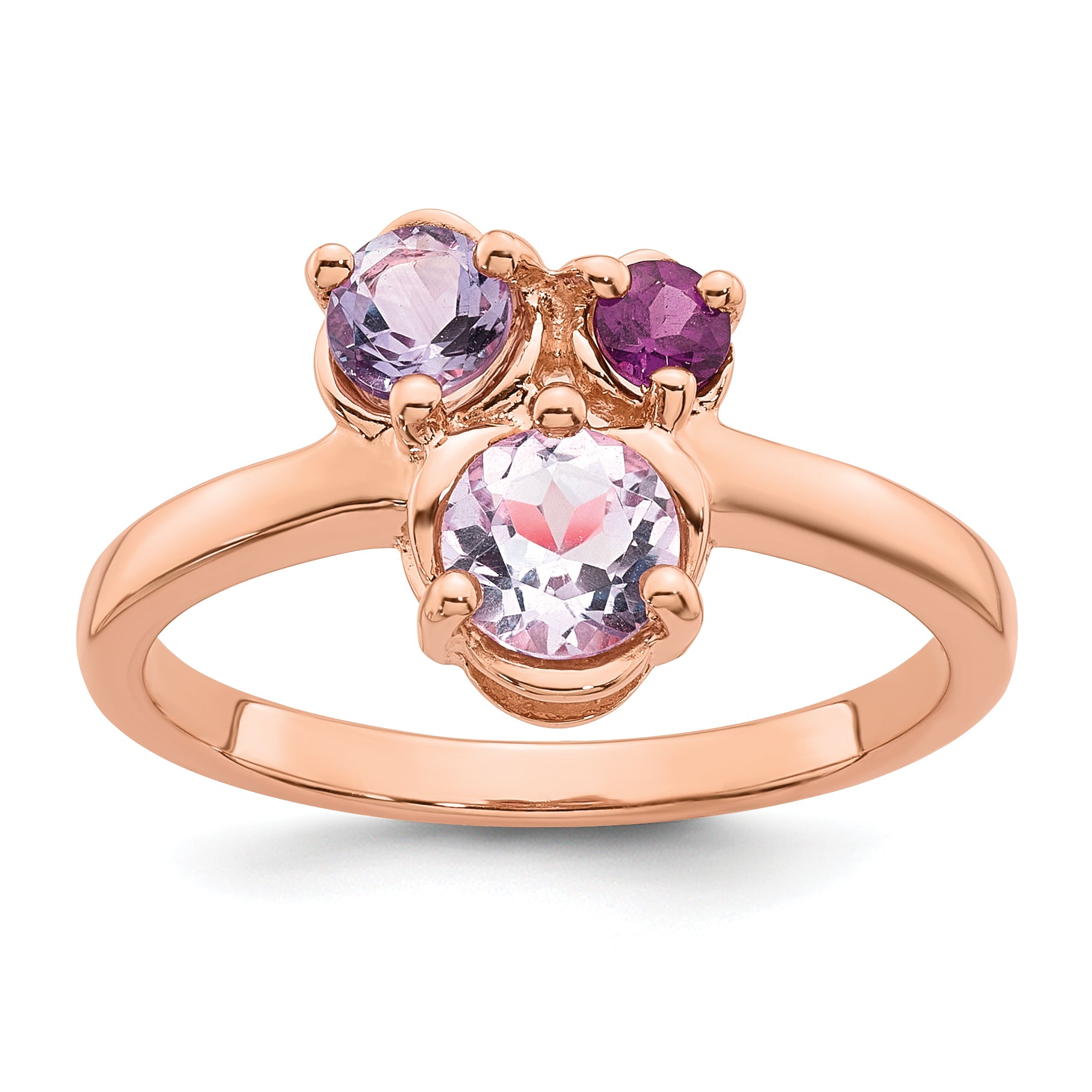 Sterling Silver Rose Gold-plated Polished Round Amethyst, Pink Quartz and Rhodolite Garnet Size 8 Ring Main image