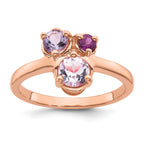Sterling Silver Rose Gold-plated Polished Round Amethyst, Pink Quartz and Rhodolite Garnet Size 8 Ring