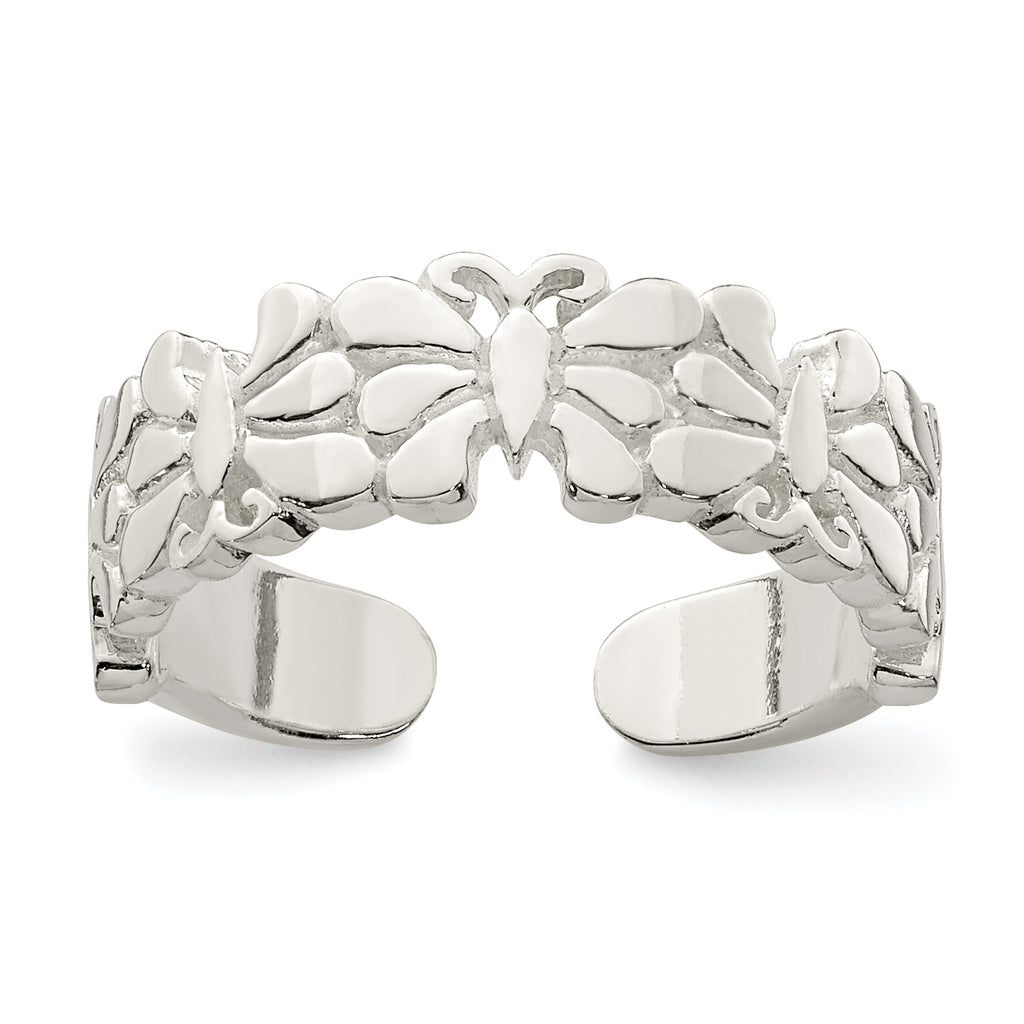 Sterling Silver Polished Butterflies Toe Ring