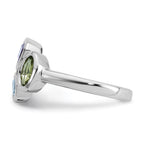 Sterling Silver Rhodium-plated Polished Pear Blue Topaz, Oval Peridot and Emerald-cut Amethyst Size 8 Ring
