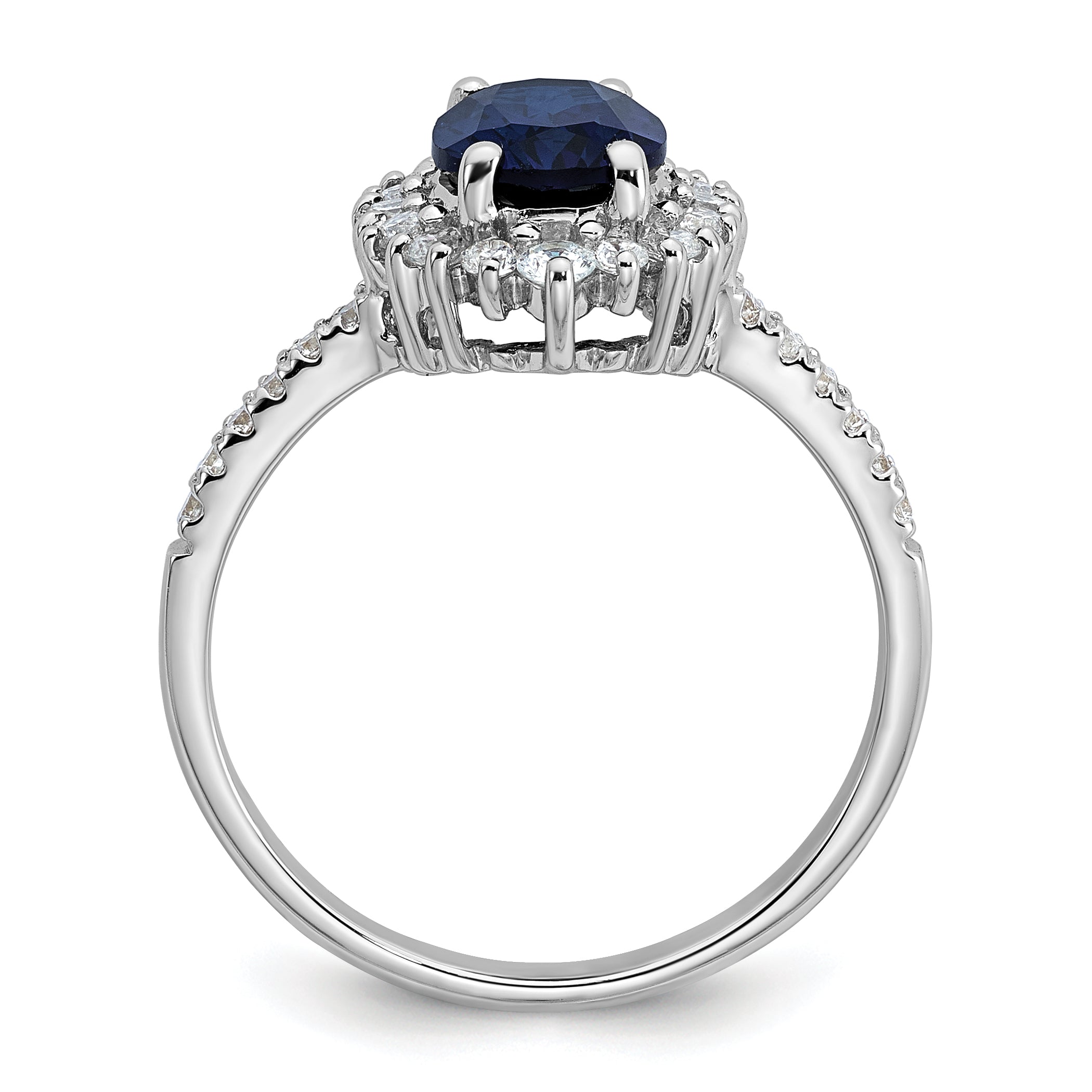 Sterling Silver Rhodium-plated Polished Lab Created Sapphire and CZ Oval Halo Size 6 Ring Secondary image