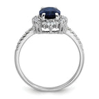 Sterling Silver Rhodium-plated Polished Lab Created Sapphire and CZ Oval Halo Size 8 Ring