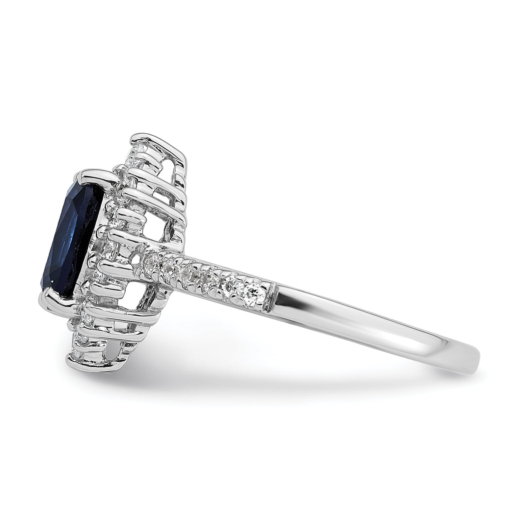 Sterling Silver Rhodium-plated Polished Lab Created Sapphire and CZ Oval Halo Size 8 Ring