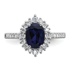 Sterling Silver Rhodium-plated Polished Lab Created Sapphire and CZ Oval Halo Size 8 Ring