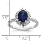 Sterling Silver Rhodium-plated Polished Lab Created Sapphire and CZ Oval Halo Size 8 Ring