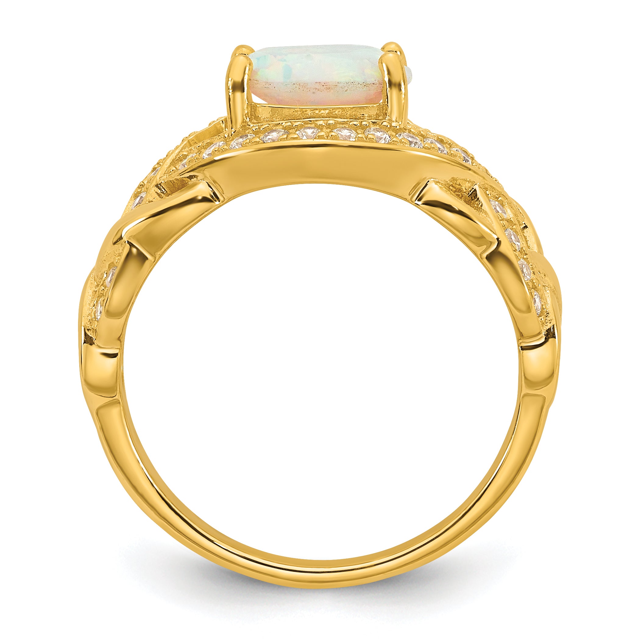 Sterling Silver Gold-tone Polished CZ and Lab Created Opal Size 8 Twisted Ring