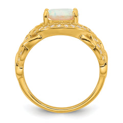 Sterling Silver Gold-tone Polished CZ and Lab Created Opal Size 8 Twisted Ring