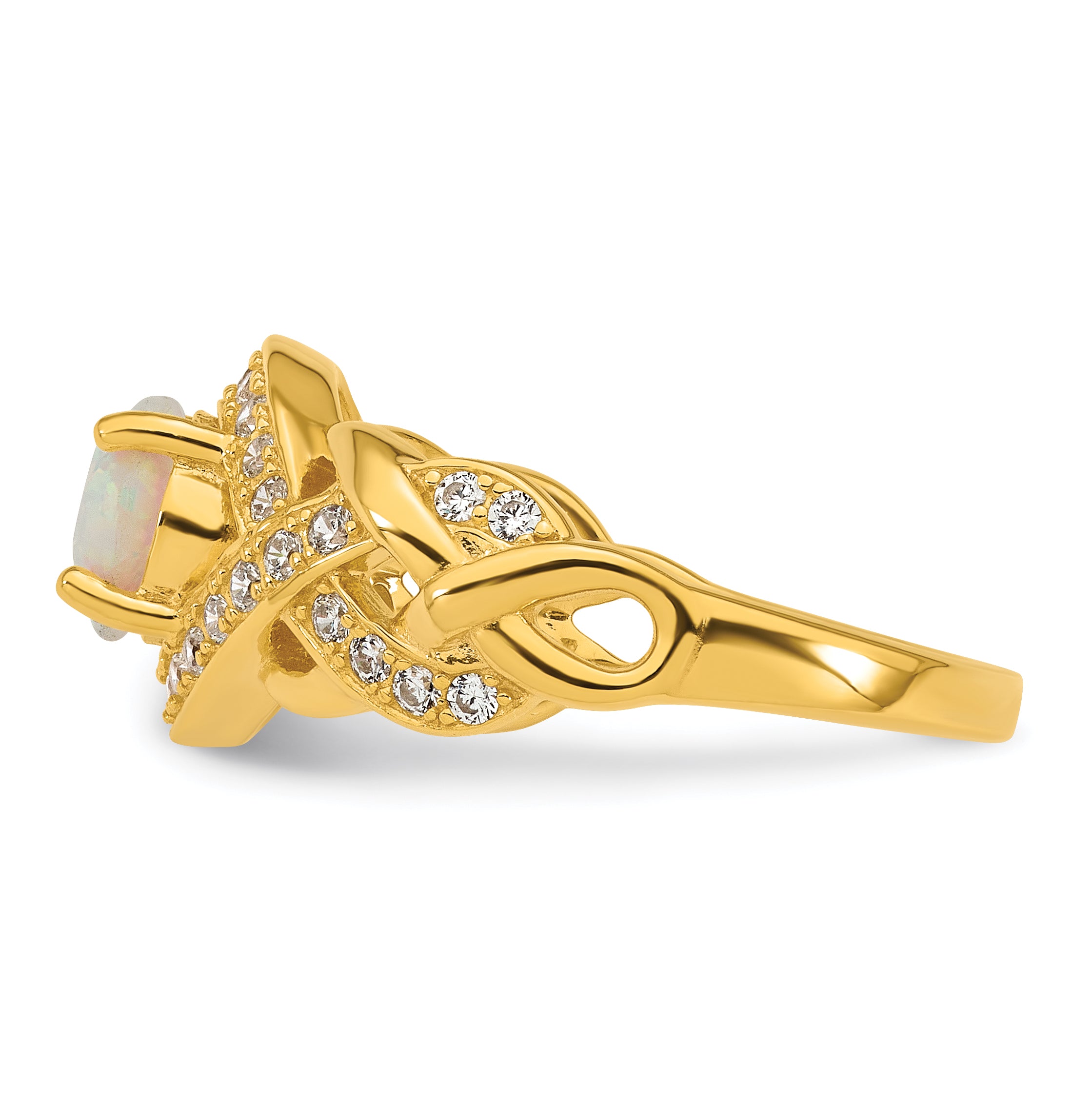 Sterling Silver Gold-tone Polished CZ and Lab Created Opal Size 8 Twisted Ring