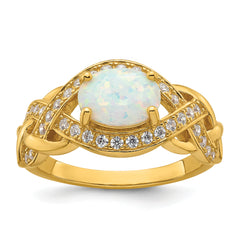 Sterling Silver Gold-tone Polished CZ and Lab Created Opal Size 8 Twisted Ring