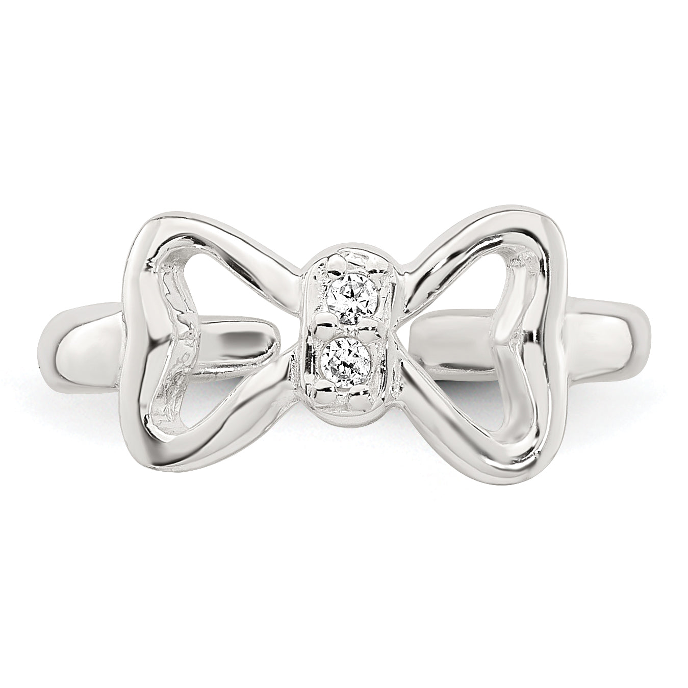 Sterling Silver Polished CZ Bow Adjustable Toe Ring
