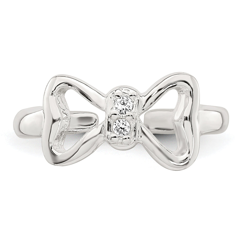 Sterling Silver Polished CZ Bow Adjustable Toe Ring