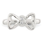 Sterling Silver Polished CZ Bow Adjustable Toe Ring